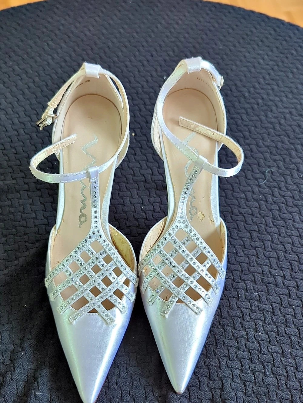 Nina Pointed-Toe Embellished Heels in Silver US 5M